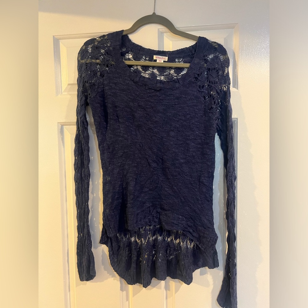 Navy lightweight summer sweater with crochet back